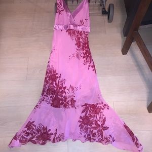 Pink Floral Halter Dress with Flowing Bottom